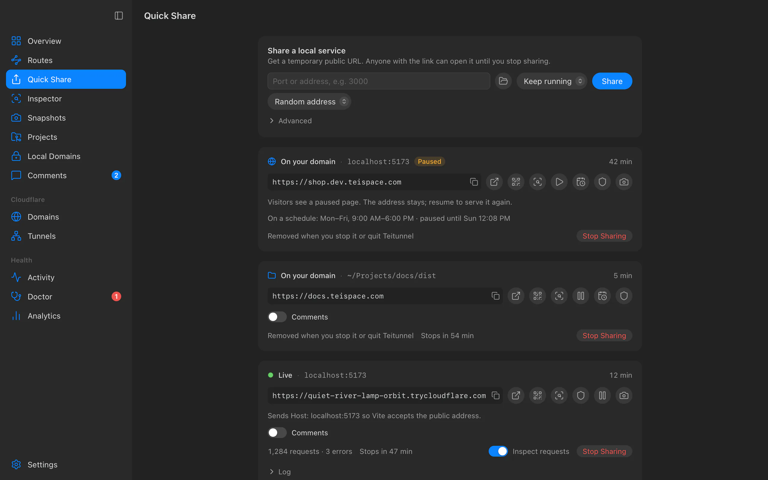 A Quick Share of localhost with its public URL