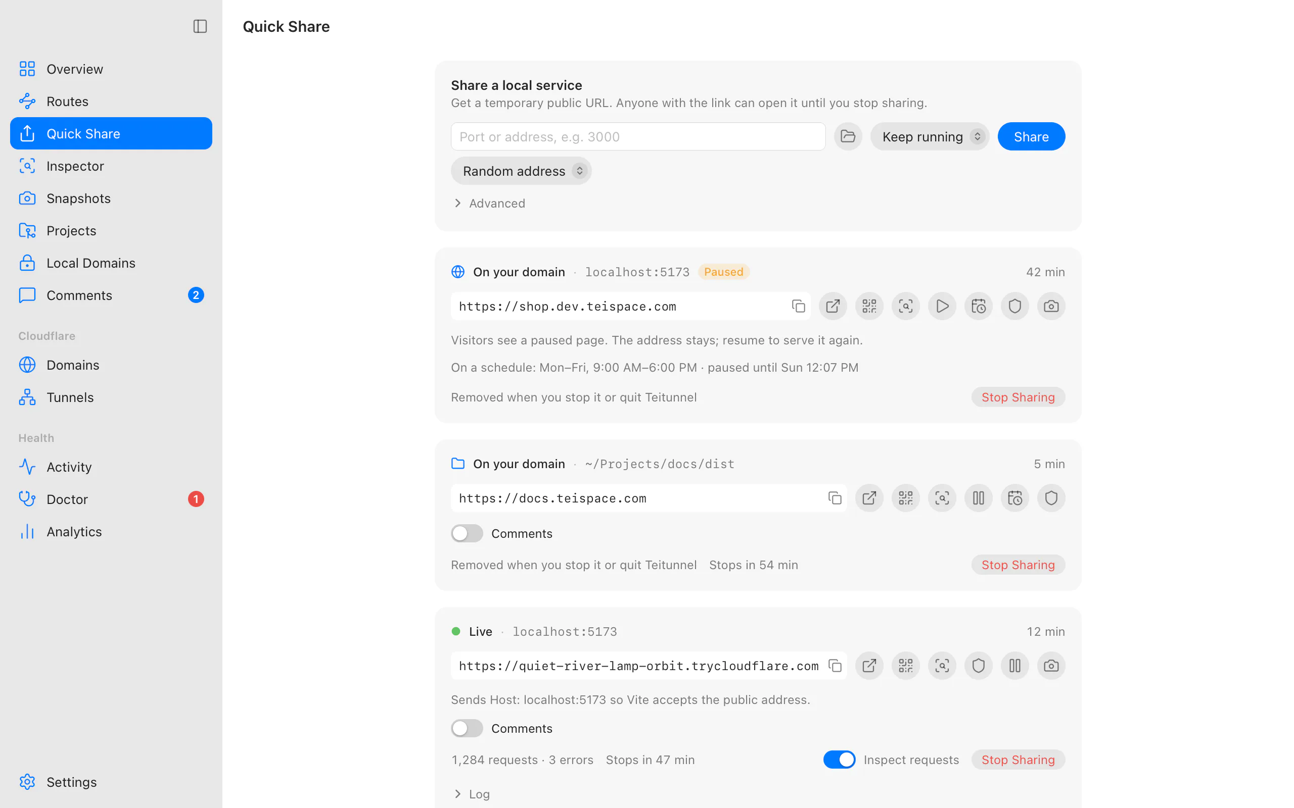 A Quick Share of localhost with its public URL
